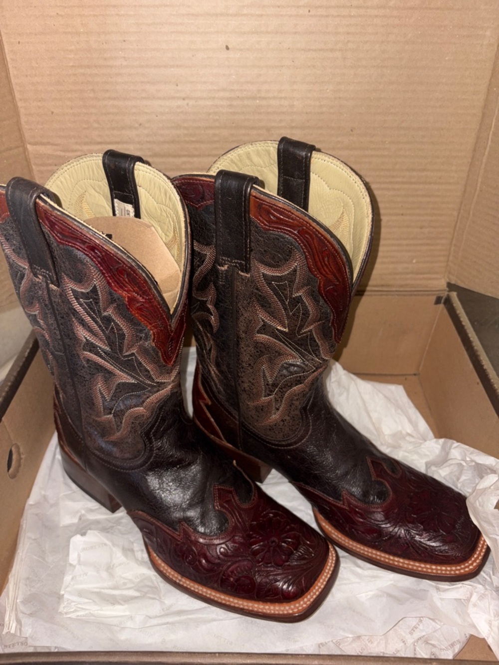Stetson Two-Tone Brown & Dark Brown Western Cowboy Boots